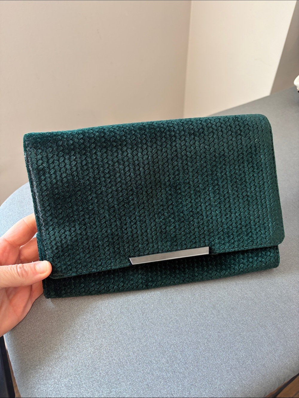 Botkier Dark Teal Textured Clutch with Silver Bar